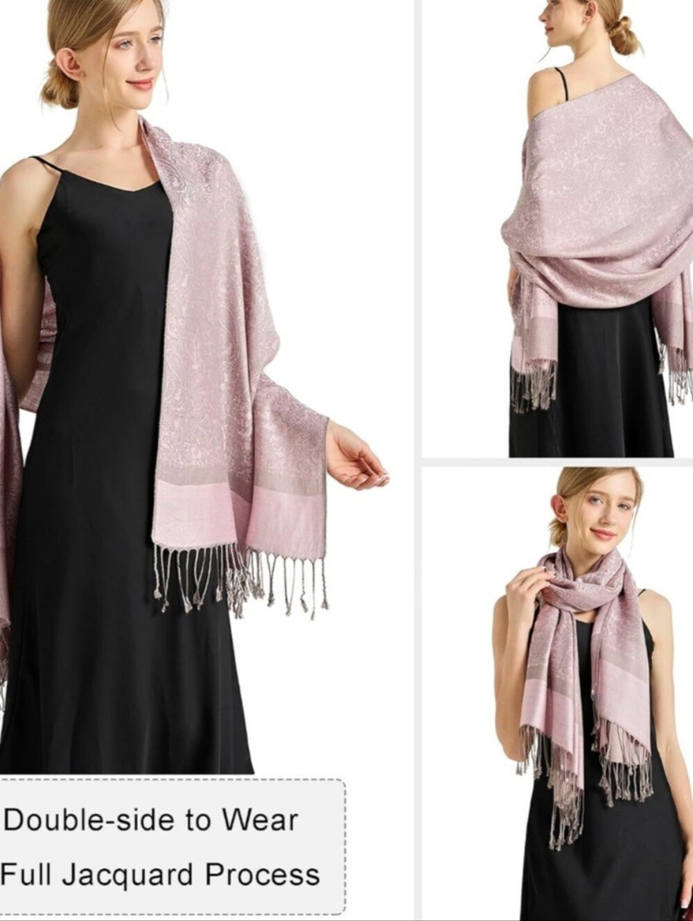 pashmina Blush Jacquard Fringe Wrap